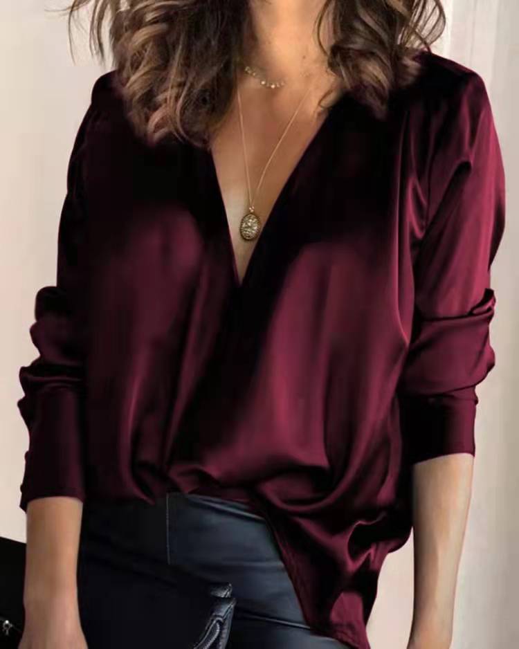 Silky Satin Satin Long-sleeved Shirt
