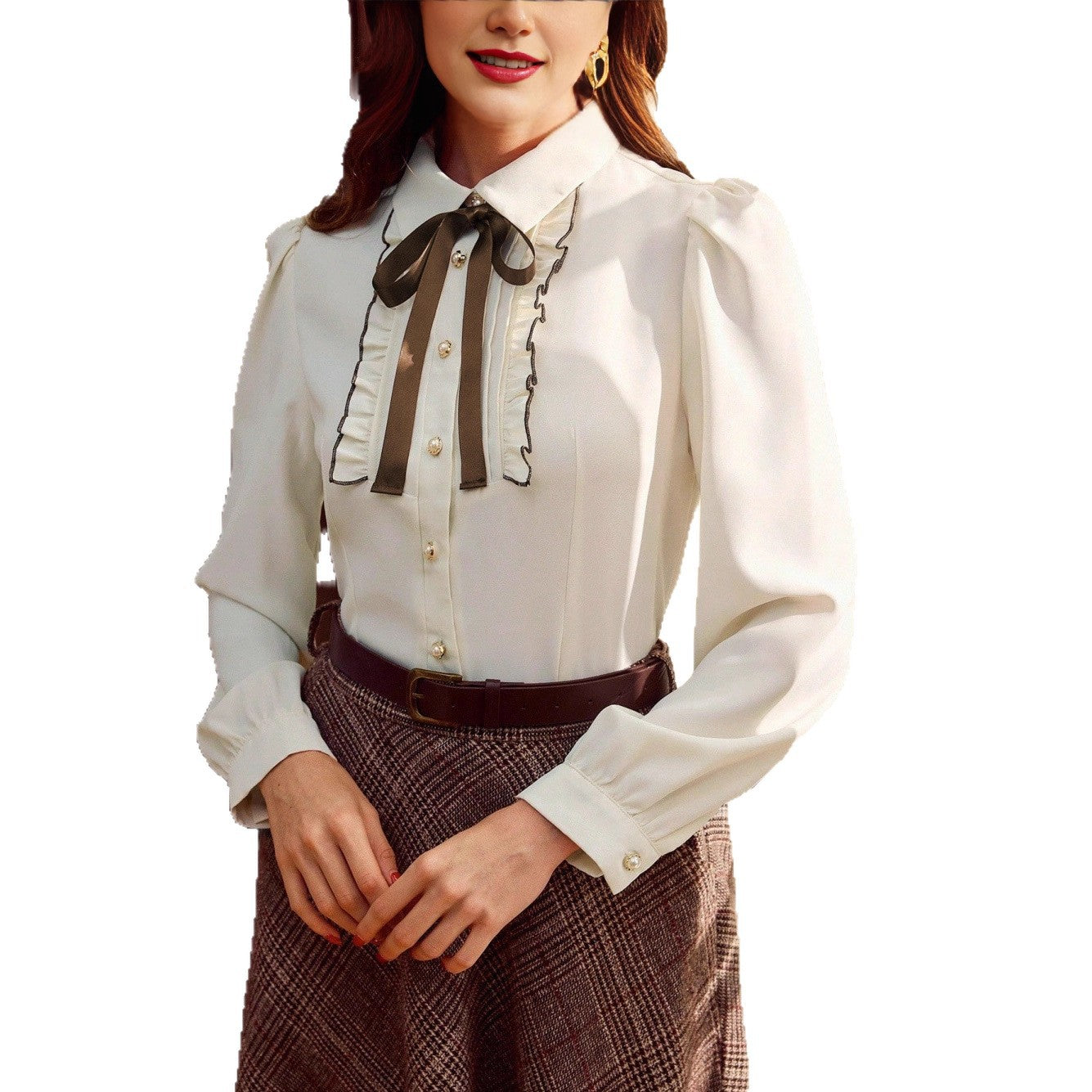 Elegant Contrast-Color Defined-Waist Shirt For Women