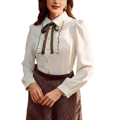 Elegant Contrast-Color Defined-Waist Shirt For Women