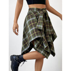 All-match High Waist Irregular Plaid Skirt