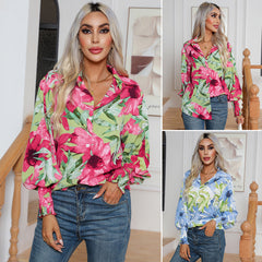 Printing Lantern Sleeve Shirt Women