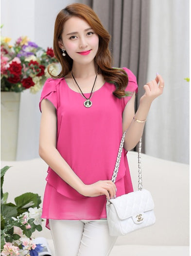 Blouse Loose Shirt O-Neck Chiffon Blouse Female Short Sleeve Blouse Plus Size 5XL Shirts Tops
