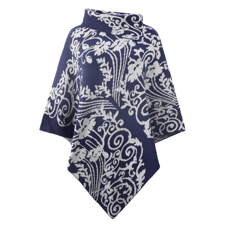 Printed Cape Shawl Sweater Coat