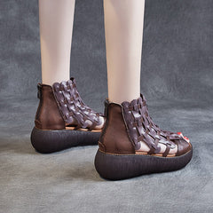 Leather Platform Wedge Heel Sandals For Women