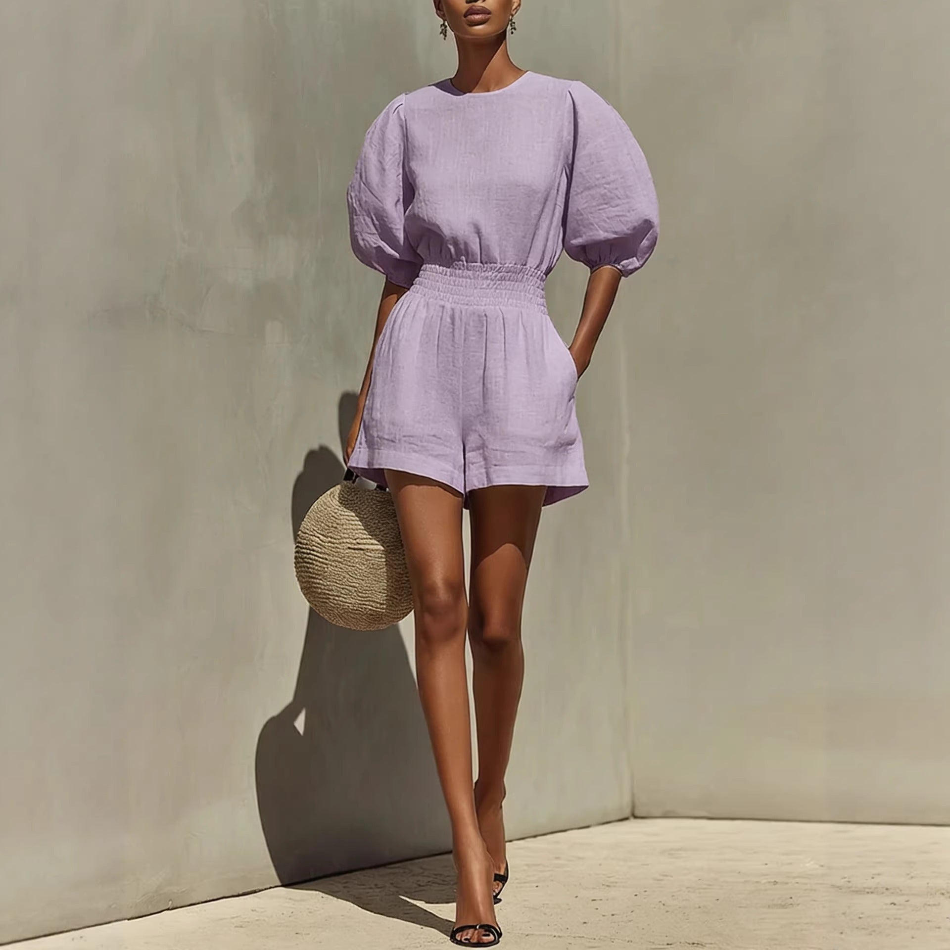 Puff-Sleeve Casual Comfortable Set
