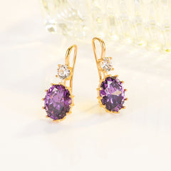 Oval Purple Diamond Zircon 18K Gold Amethyst Earrings