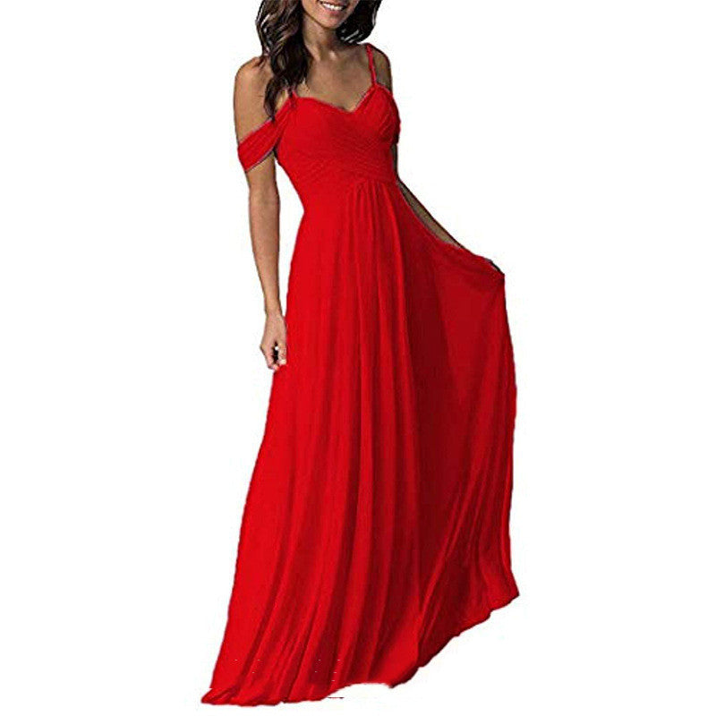 Off Shoulder Chiffon A-line Pleated Bridesmaid Dress