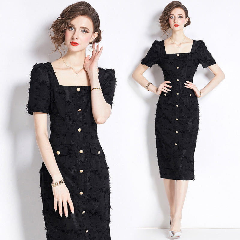 French Hepburn Style Vintage Black Dress â€?Elegant Tassel Detail