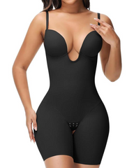 Strapless Deep U-Neck Bodysuit With Tummy Control And Built-In Bra Low Back Shapewear