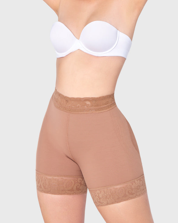 Mid-Waist Shaping Shorts Shapewear Panty With Anti-Rolling Lace Tummy Control Underwear For Butt Lifter