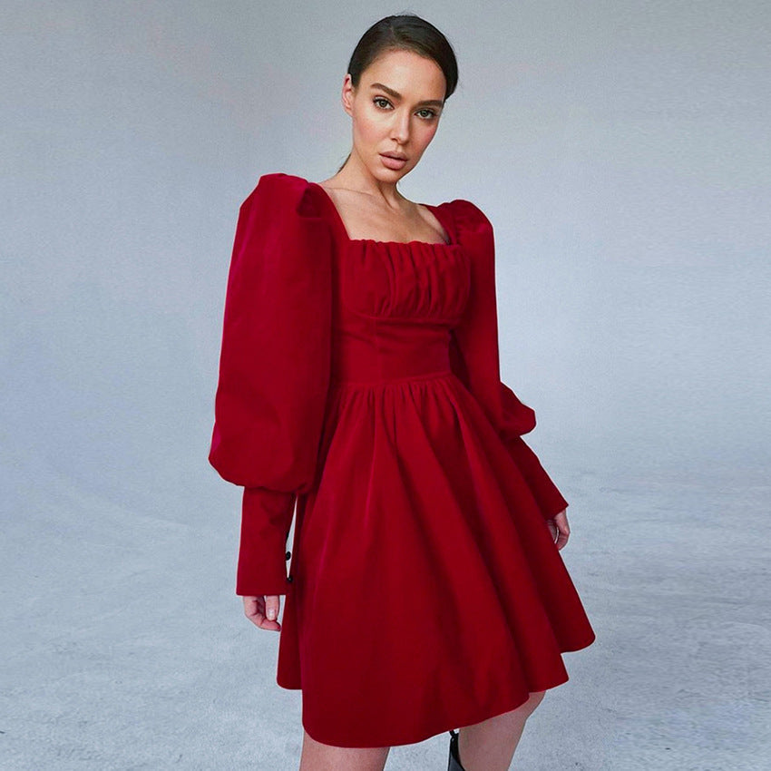 Velvet Red Cocktail Dress A-line Skirt