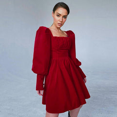 Velvet Red Cocktail Dress A-line Skirt