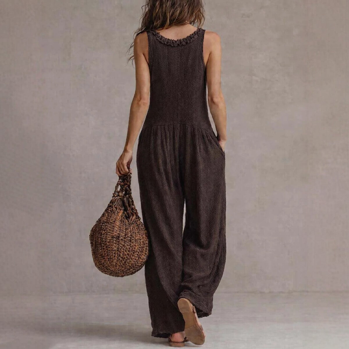 Loose V-Neck Sleeveless Wide-Leg Jumpsuit