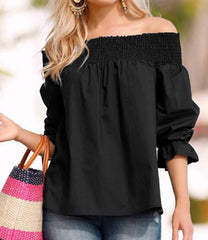 Off Shoulder Tops Spring Strapless Blouse Bowknot Slash Neck Shirts Casual Loose Blusas Plus Size