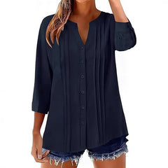 Pleated Casual Solid-Color Loose Cotton-Linen Shirt