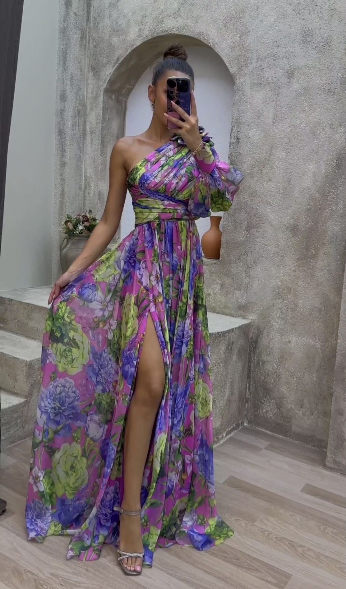 One-shoulder Long-sleeved Dress For Women