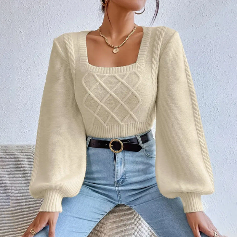 Solid Color Square Collar Sweaters Clothing