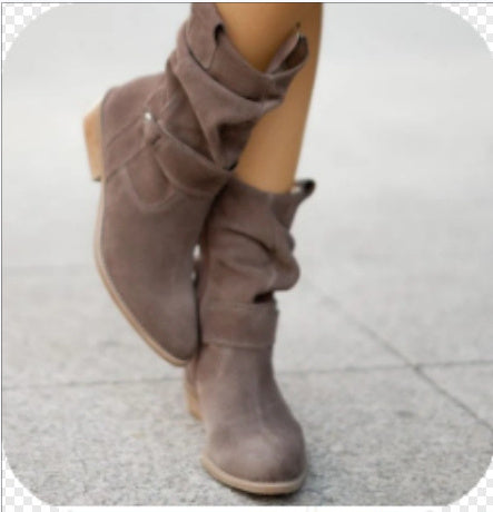 Ins Pointed Toe Mid-calf Boots Suede Zipper Western Boot Shoes For Women