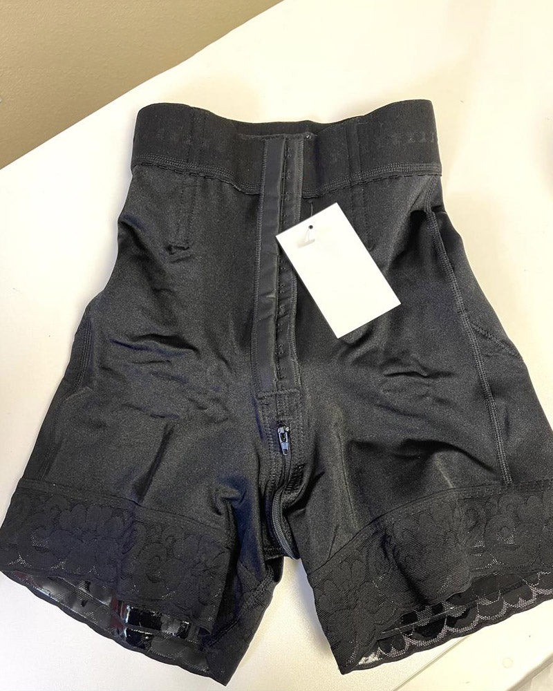 BBL High-Waisted Adjustable Hook & Eye Zipper Crotch Butt Lifter Shaper Shorts with Bones