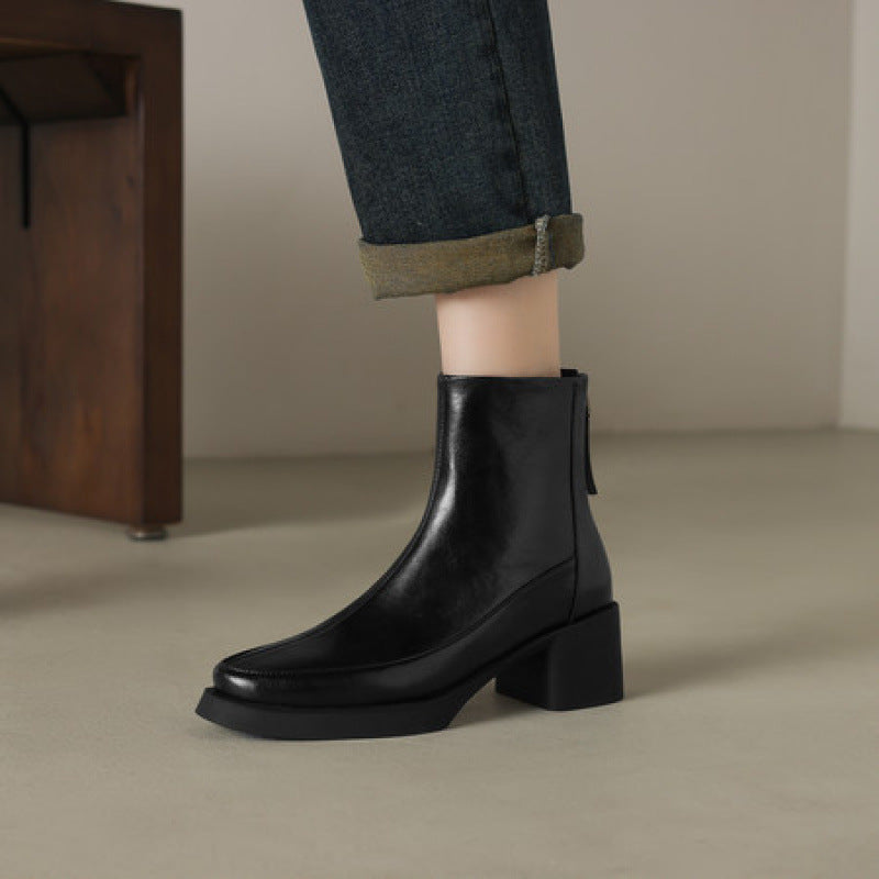 Womens Genuine Leather High-Heel Ankle Boots Fall Style For Seasons