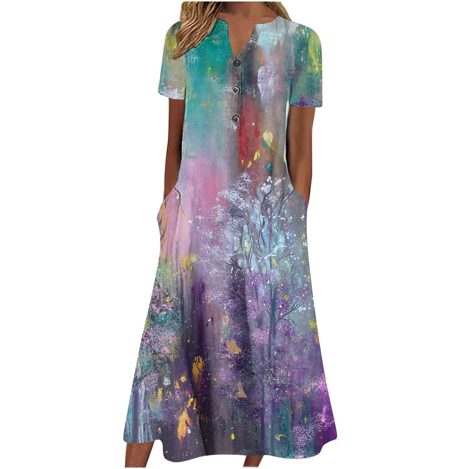 Casual Short Sleeved Long Midi Plain Dresses With Pockets