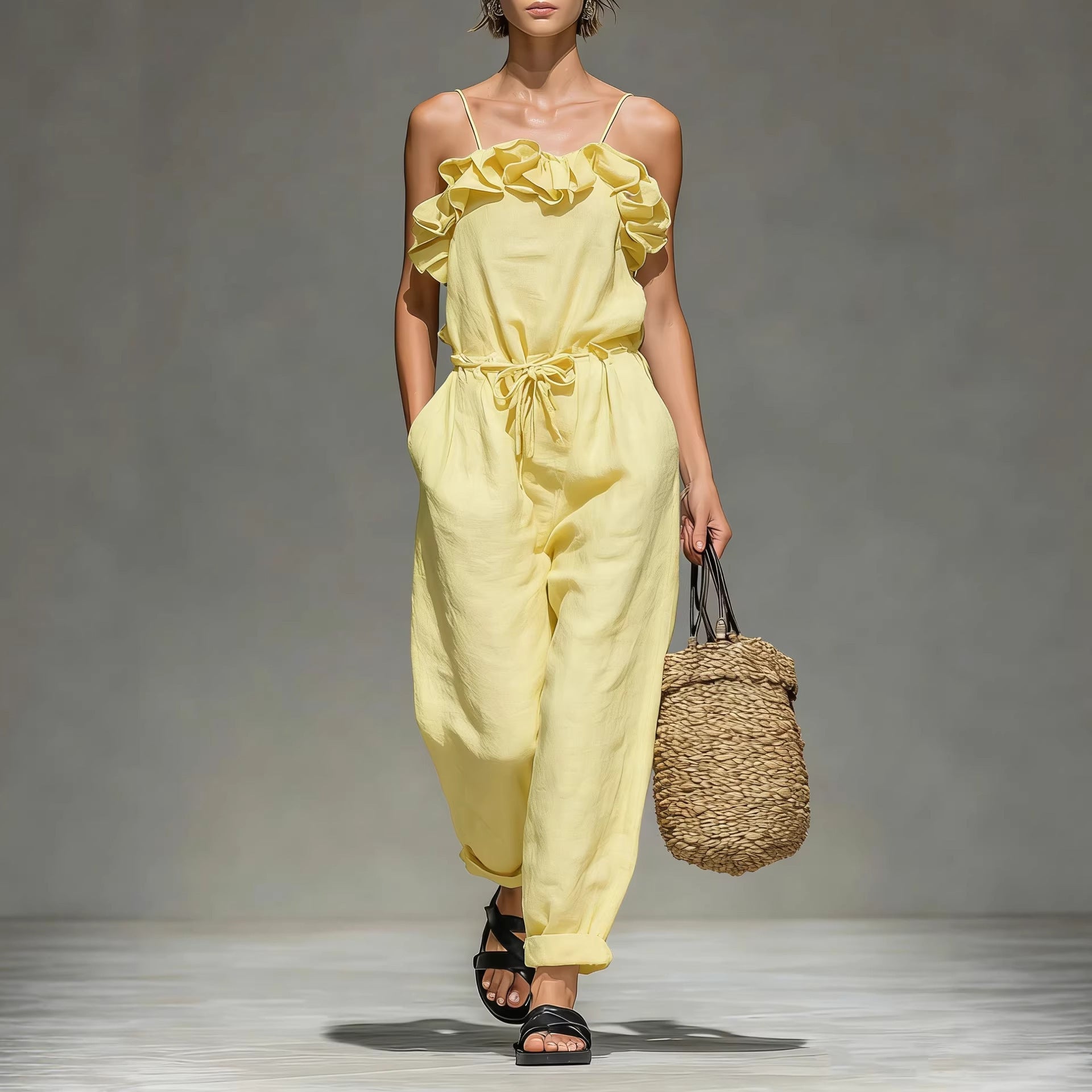 Off-Shoulder Ruffled Wide-Leg Jumpsuit