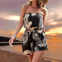 Printed One-piece Jumpsuit With Open Back And Bare Shoulders