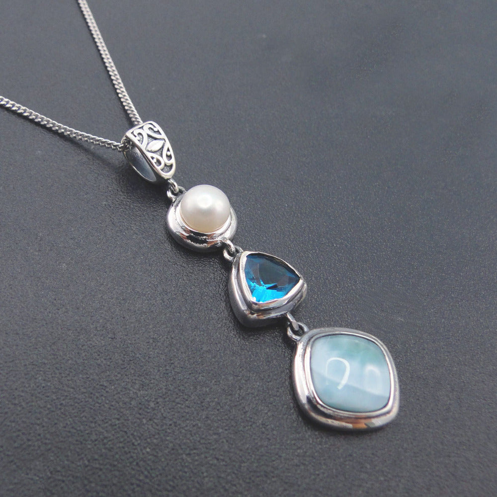 Natural sea vein gemstone pearl necklace