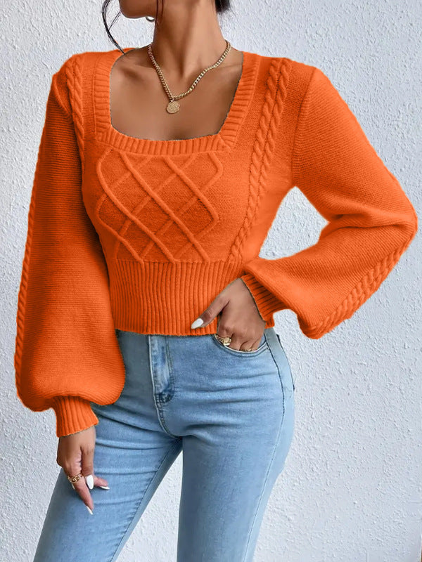 Solid Color Square Collar Sweaters Clothing