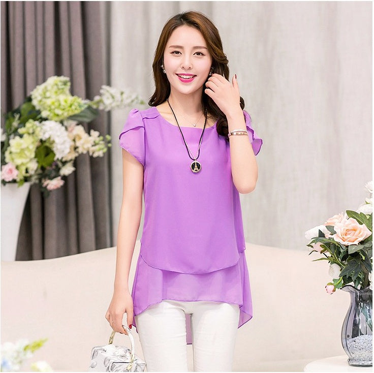 Blouse Loose Shirt O-Neck Chiffon Blouse Female Short Sleeve Blouse Plus Size 5XL Shirts Tops