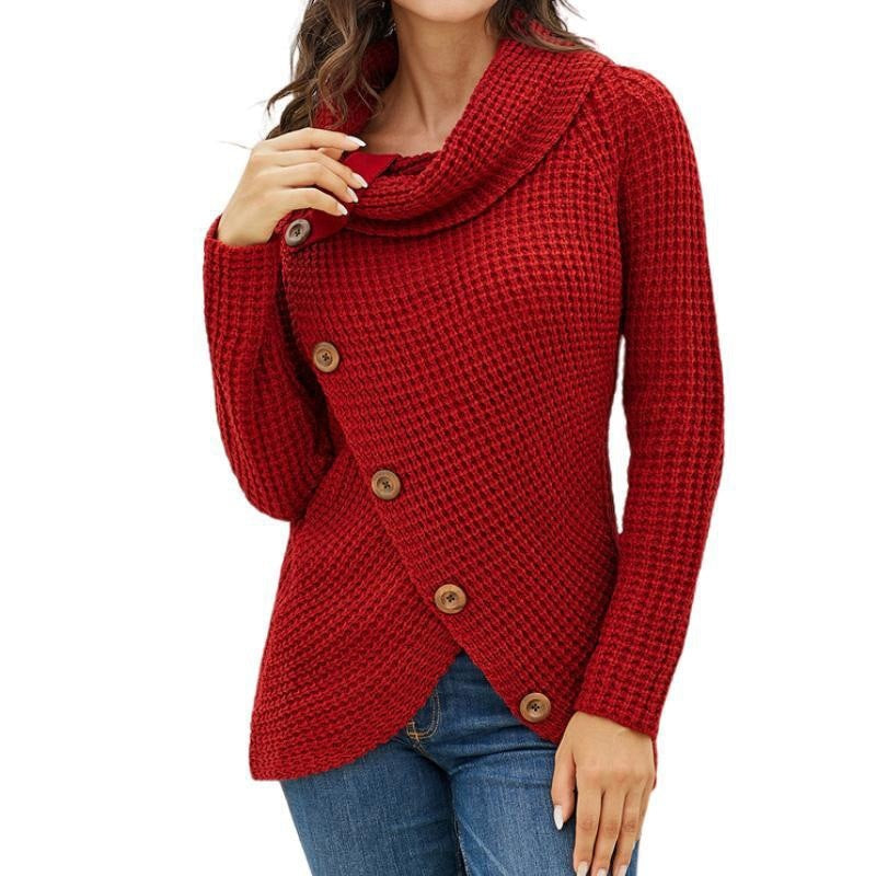Pullover Button High Lapel Pullover Sweater