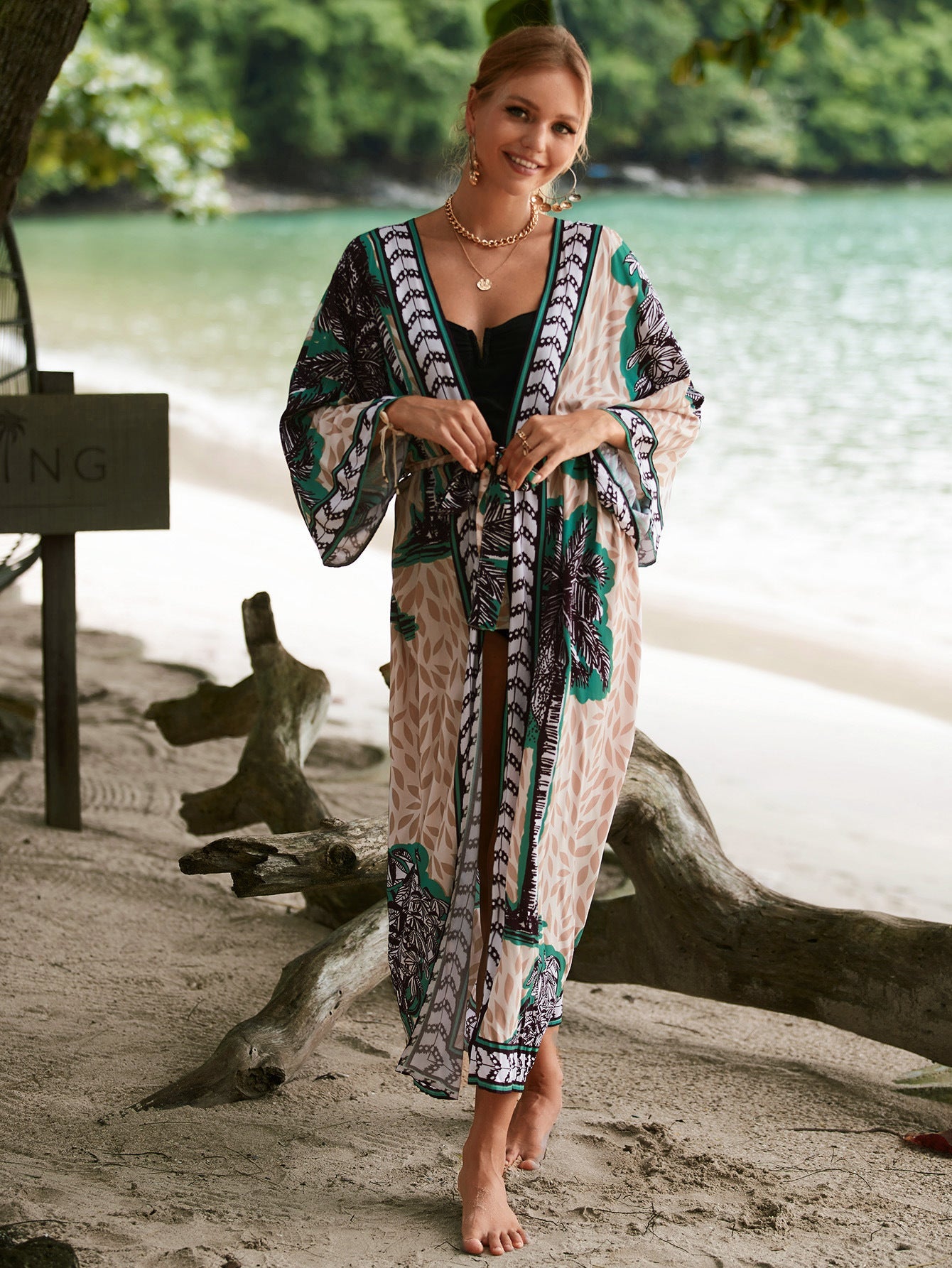 Rayon Printed Beach Sun Protection Outerwear Cover-up Women