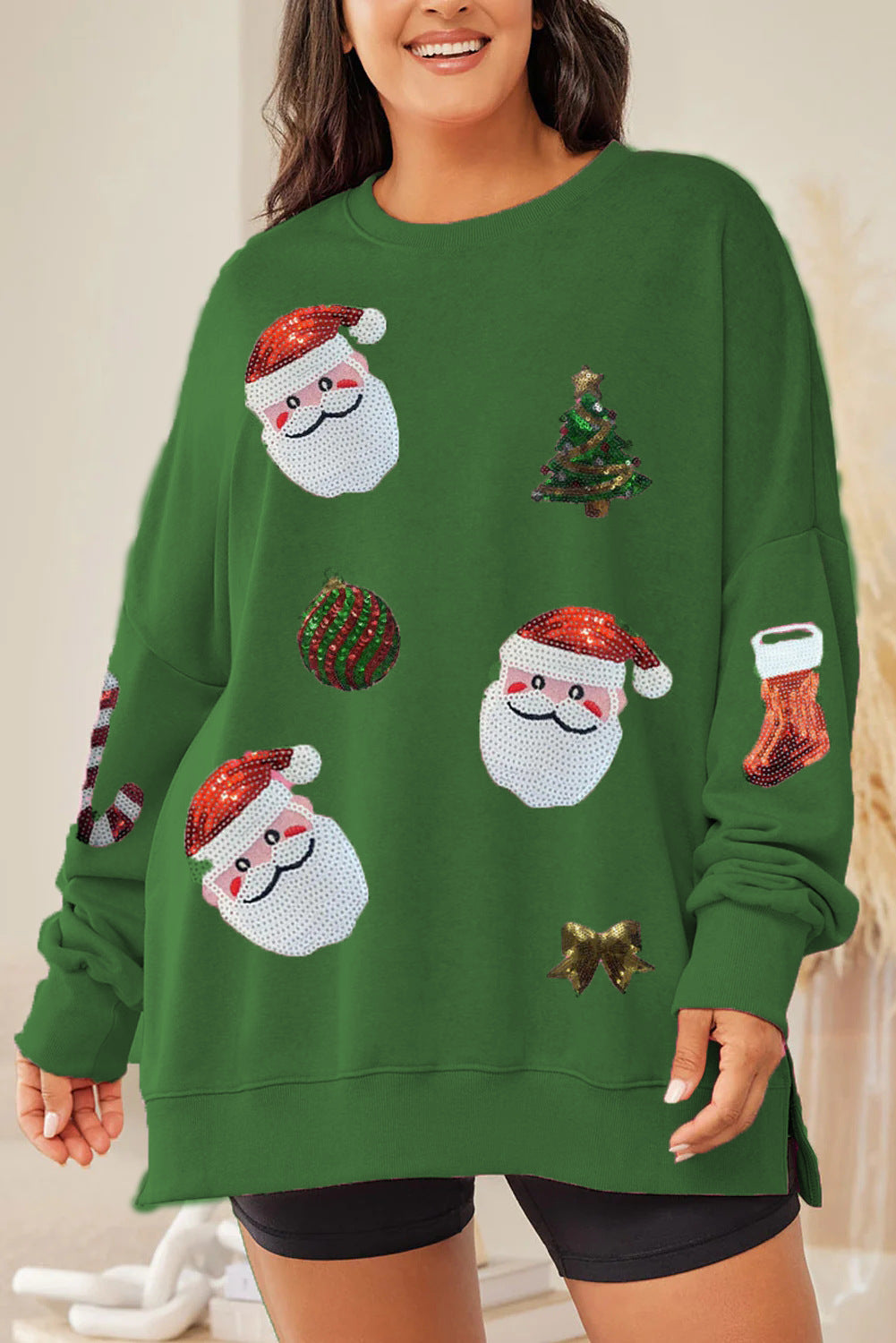 Christmas Sequined Top Loose Casual Long Sleeves Sweater