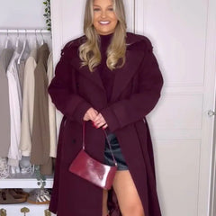 Wine Red Loose Lapel Long Sleeves Single Button Overcoat Coat
