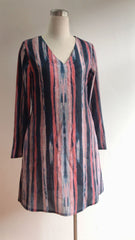 Printed Striped V-neck Pocket Long Sleeve Dress Women