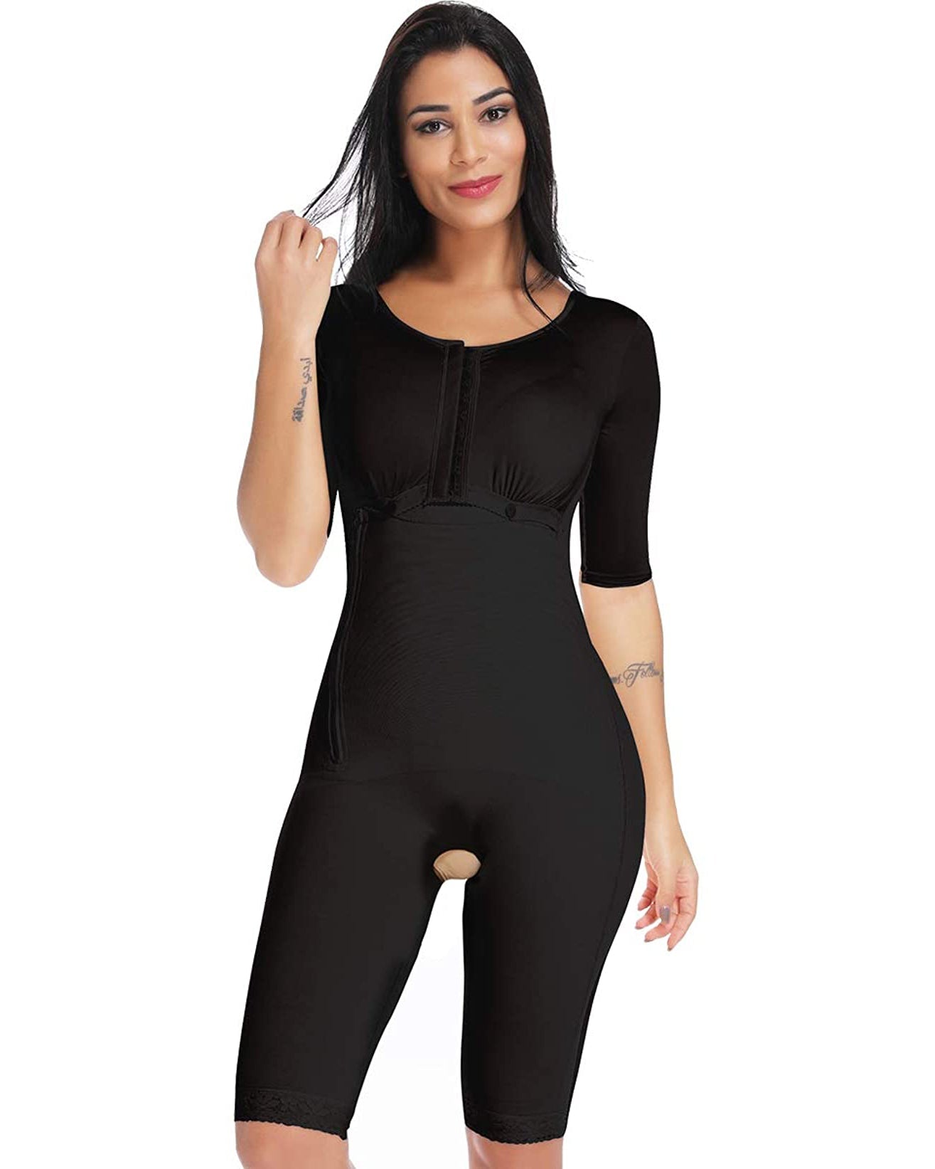 Bodyshaper Long sleeve Tummy Control Breast Support Side Zipper Long Bodysuit Shapewear