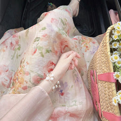 French-style Vintage Floral Sling Dress Cardigan