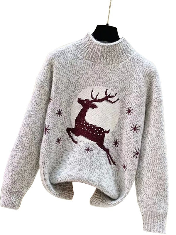 Casual Christmas Half-Neck Pullover Jacquard Top