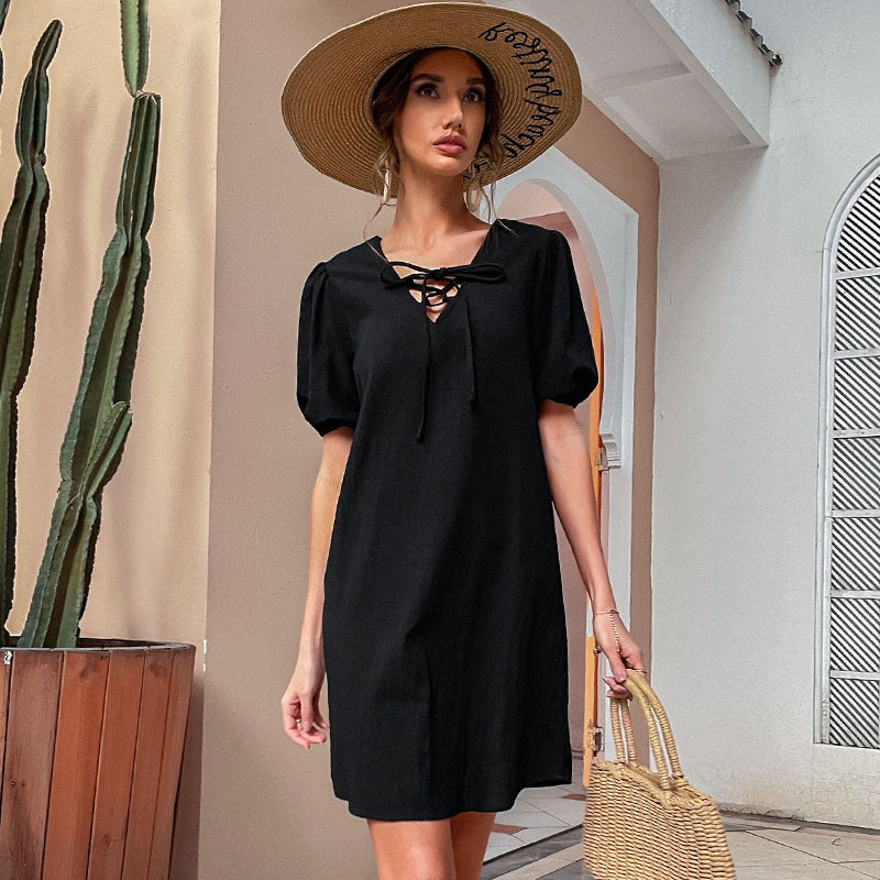 Casual Cotton Linen Loose Strappy Dress