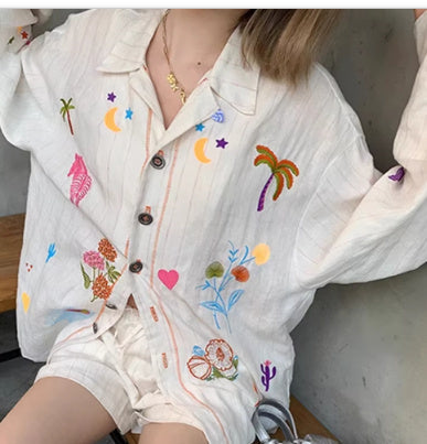Full Score Embroidered Shirt Shorts