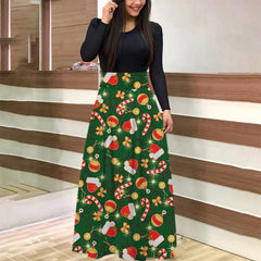 Christmas Print Long Skirt Suit