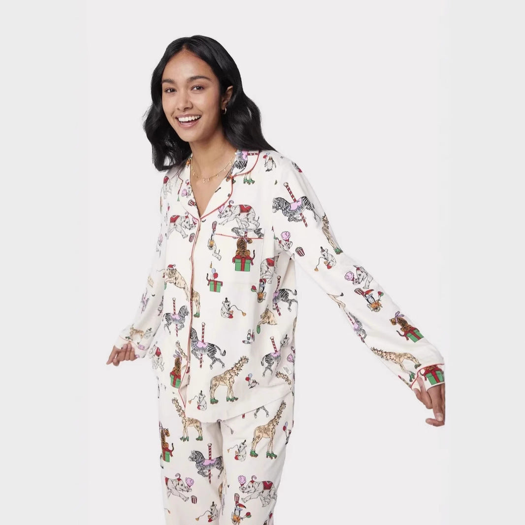 Christmas Printed Long-sleeved Trousers Ladies Home Leisure Suit