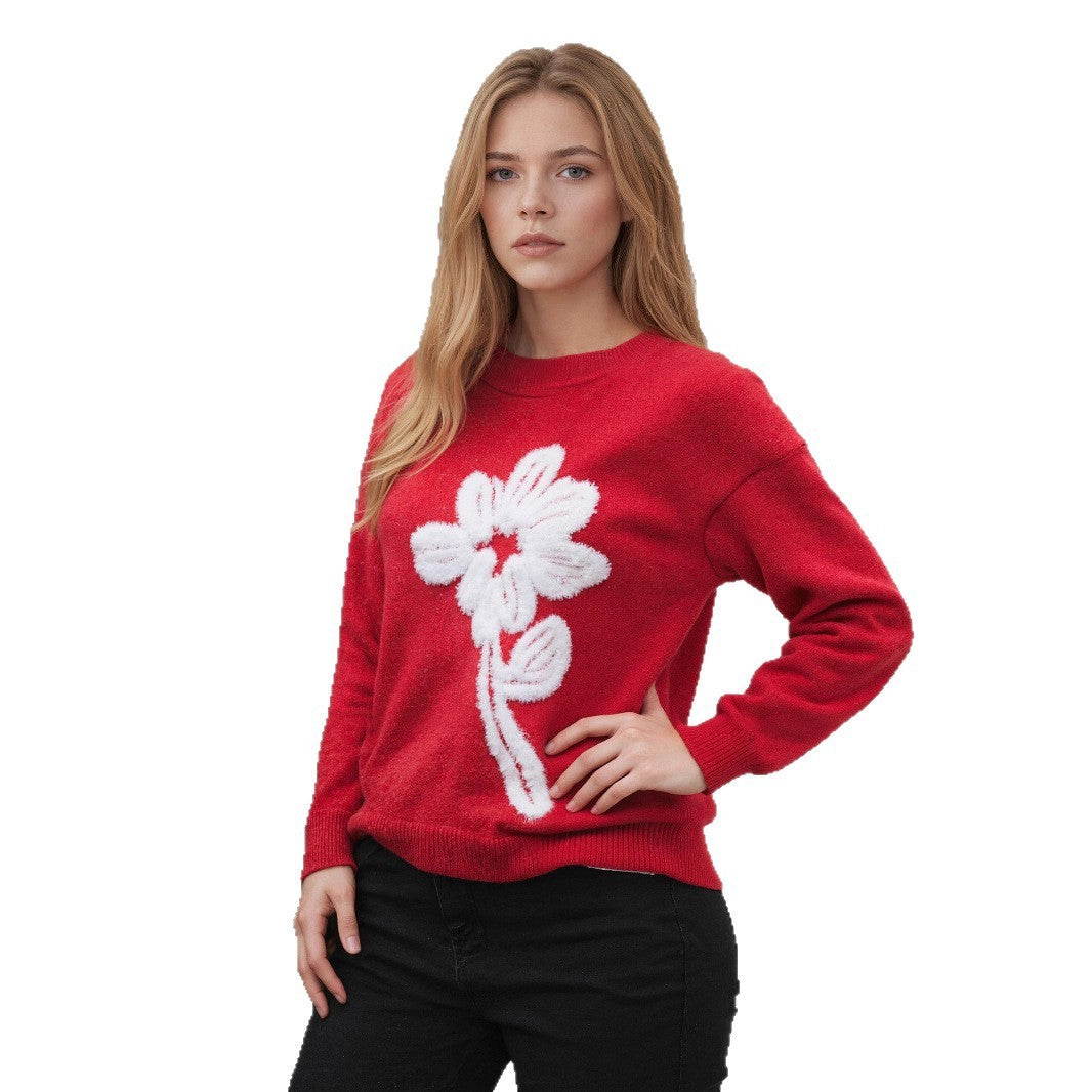 Long-sleeved Knitted Jacquard Solid Color Sweater