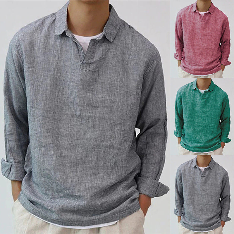 Men's Pullover Shirt Solid Color Long Sleeve