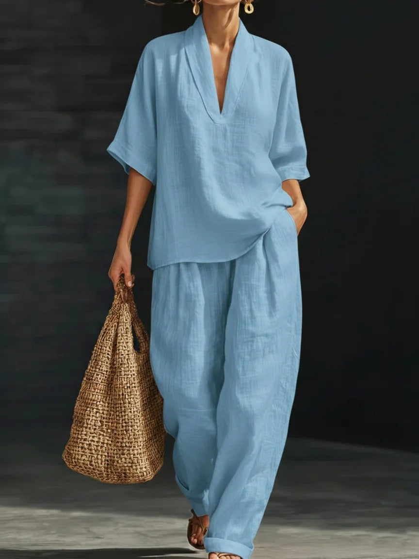 Casual Simple Linen Two-Piece Set