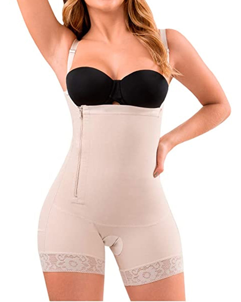 Shapewear Side Zipper Tummy Control Hip Lift Lace Ajustable Shoulder Strap Bodysuit Butt LiFter