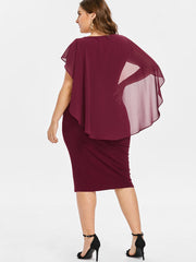 Round Neck Short Sleeve Chiffon Shawl Tight-Fitting Plus Size Dress Women