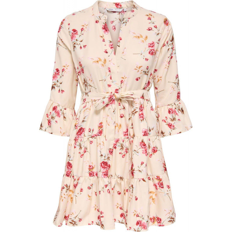Elegant Relaxed-fit Strap Print Dress
