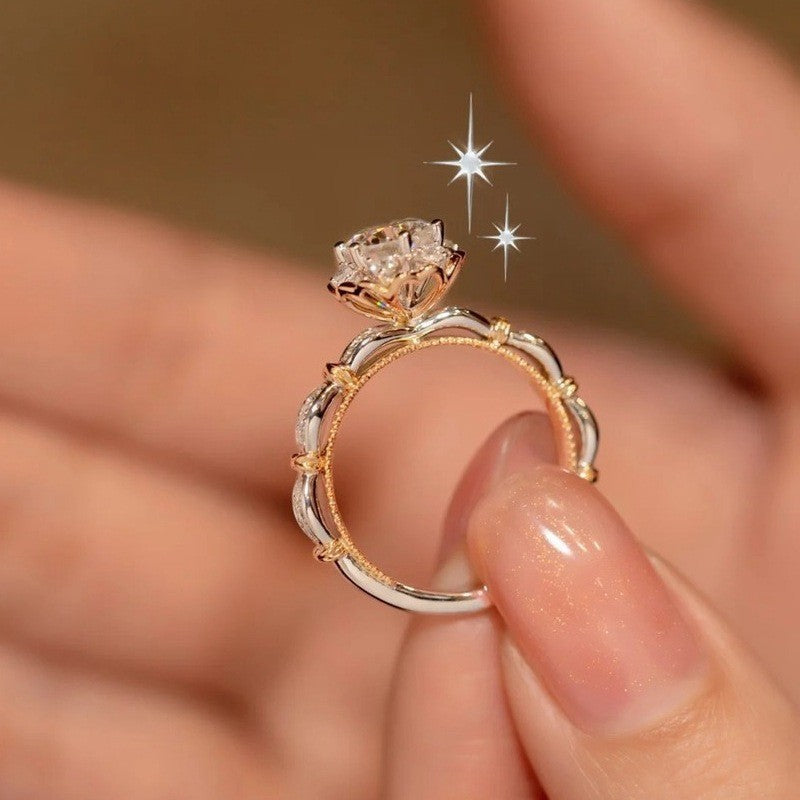 Elegant 1ct Simulated Moissanite Six-Prong Ring Luxury Wedding Jewelry For Women
