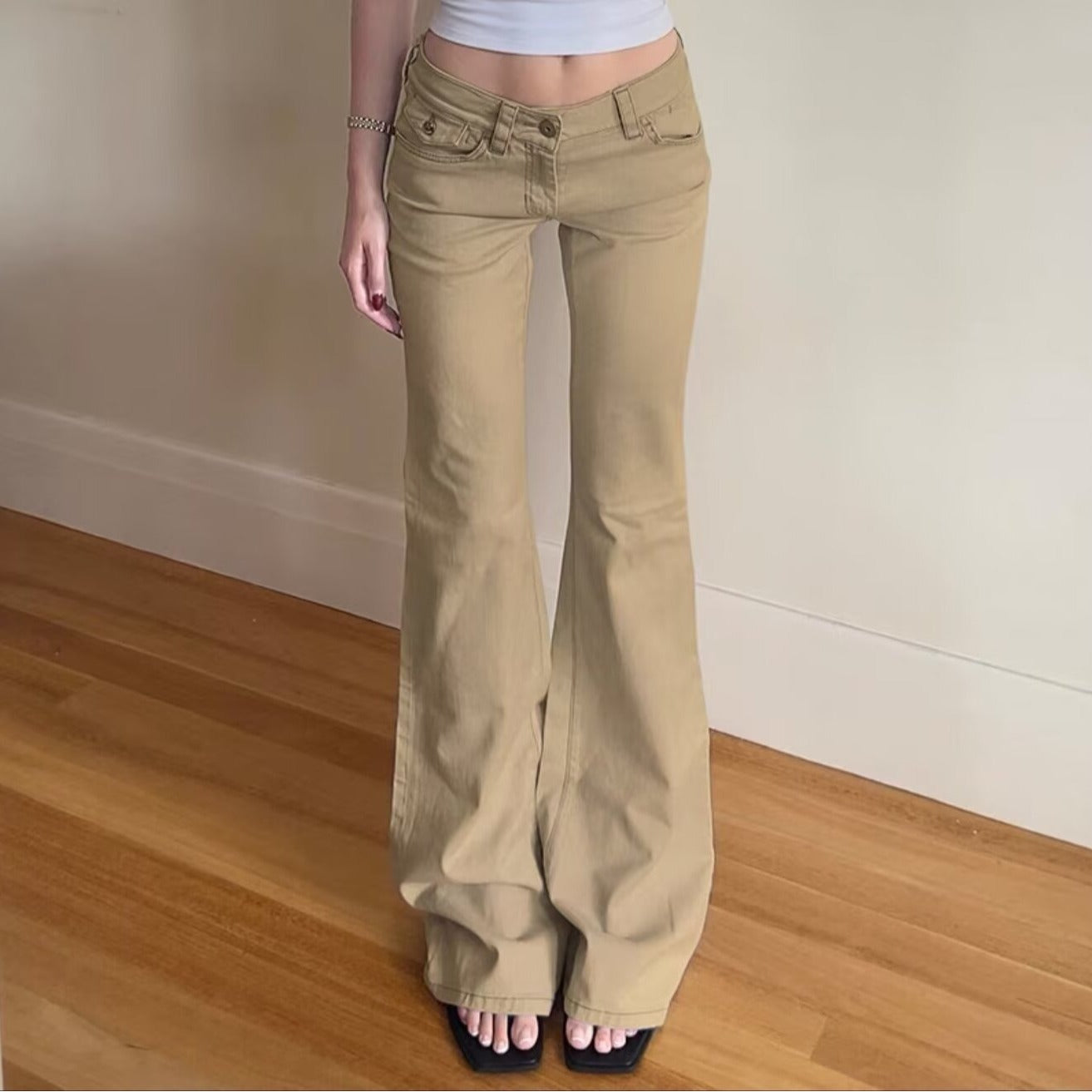 Retro Low-Waist Slimming Drapey Straight-Leg Pants